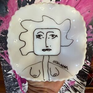 Salazar Original – “Milk Ladies” Series – Art on Vintage Milk Glass (1/1)
